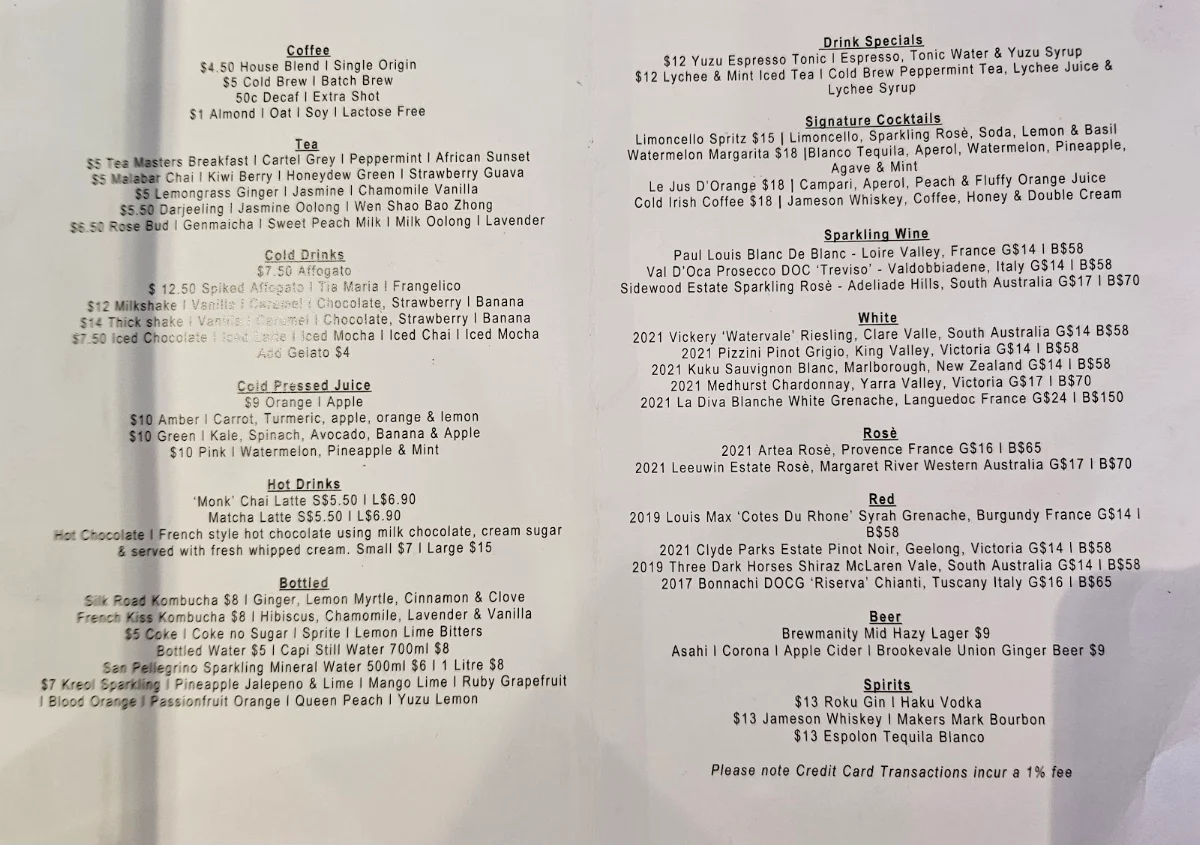 Menu, Chéri