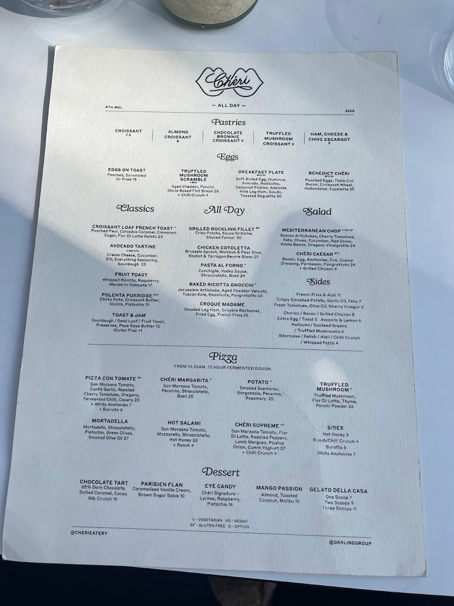 Menu, Chéri