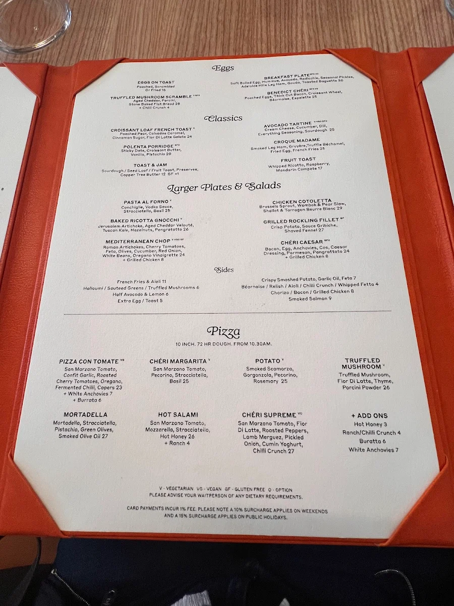 Menu, Chéri