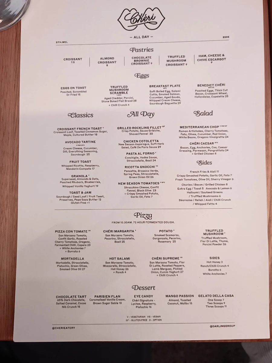 Menu, Chéri