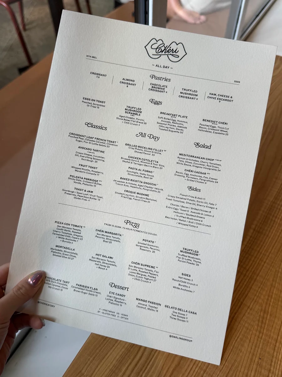 Menu, Chéri