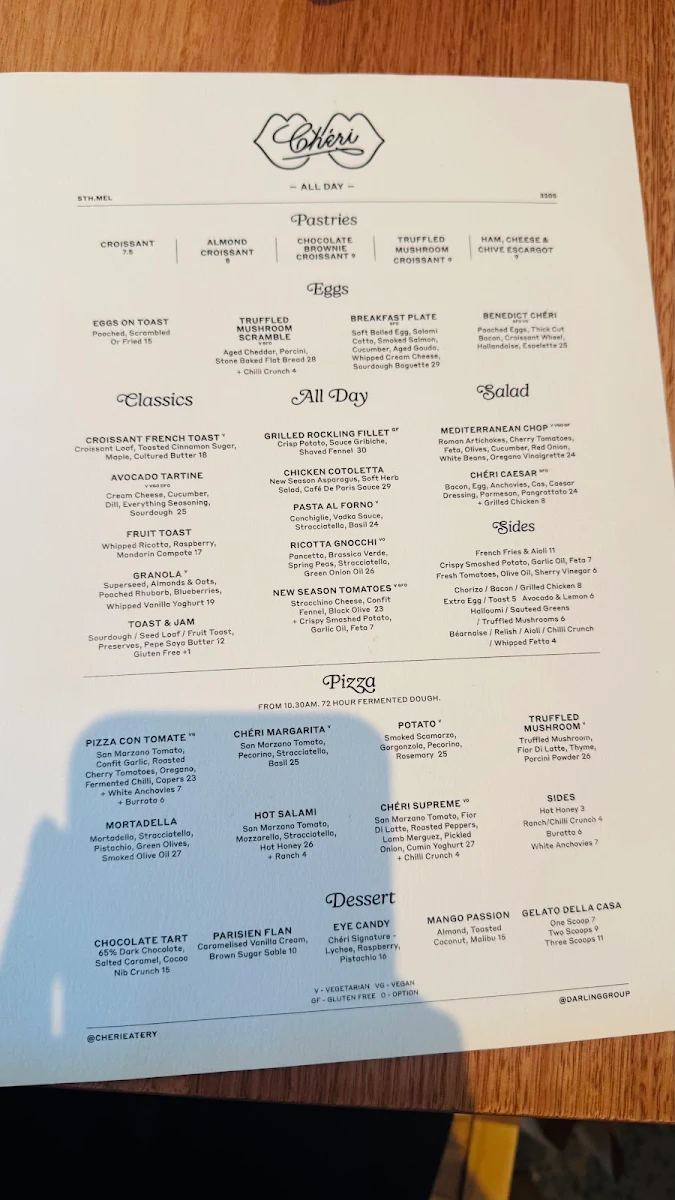 Menu, Chéri