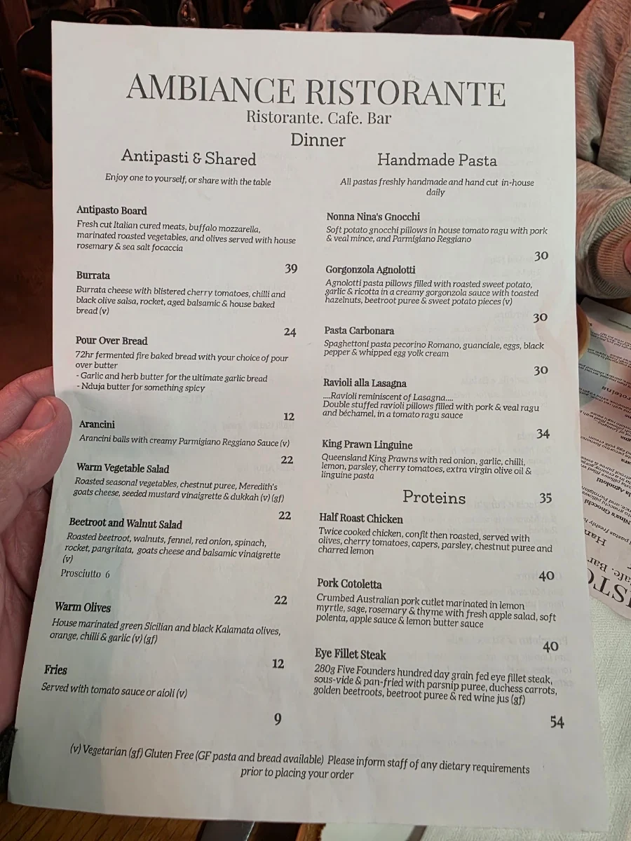 Menu, Ambiance Ristorante