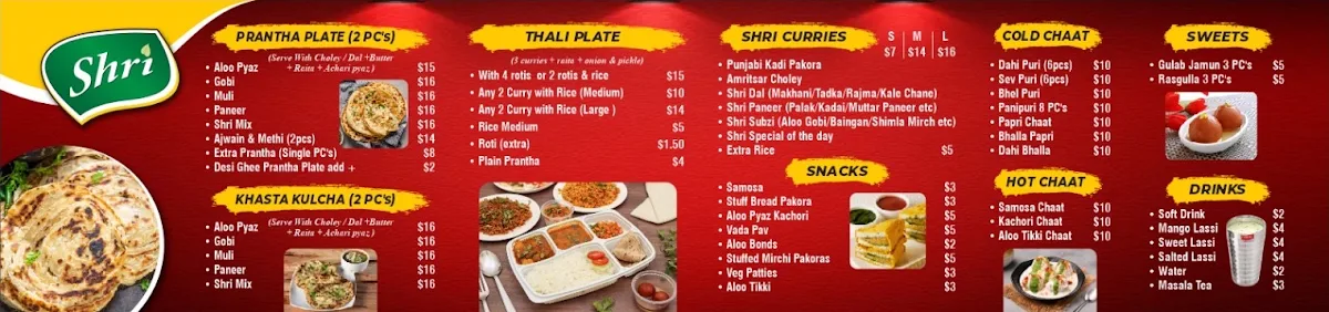 Menu, shri paranthas penrith