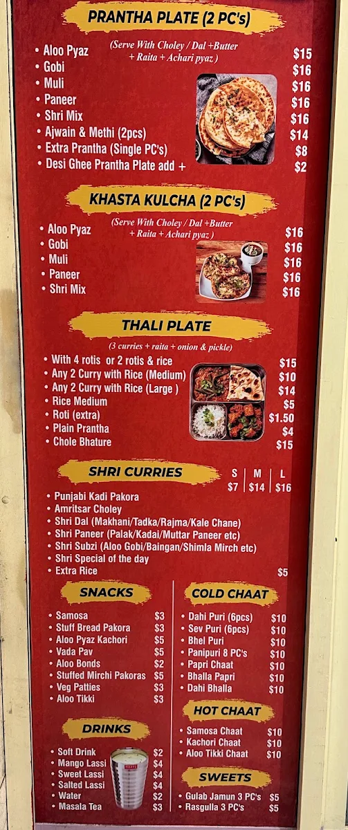 Menu, shri paranthas penrith