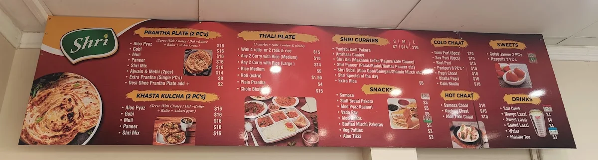 Menu, shri paranthas penrith