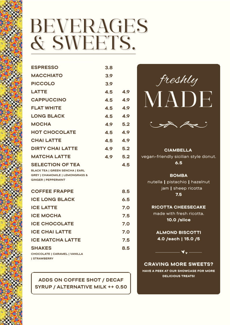 Menu, ARANCINA 13TH