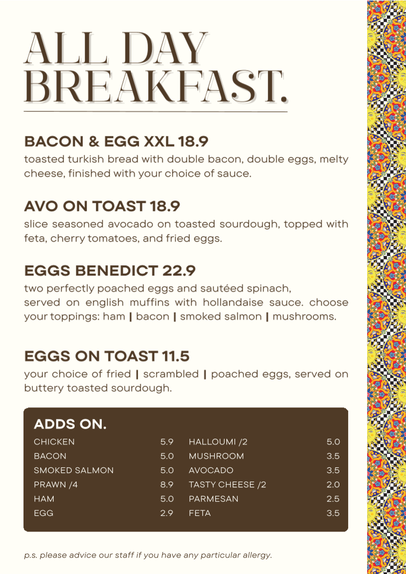 Menu, ARANCINA 13TH