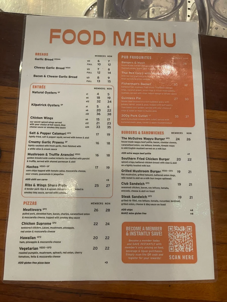 Menu, The Paddo