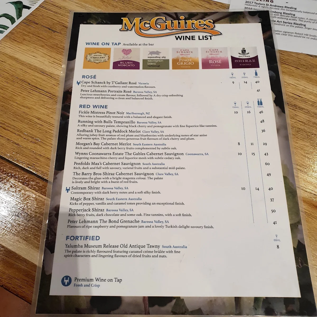 Menu, The Paddo