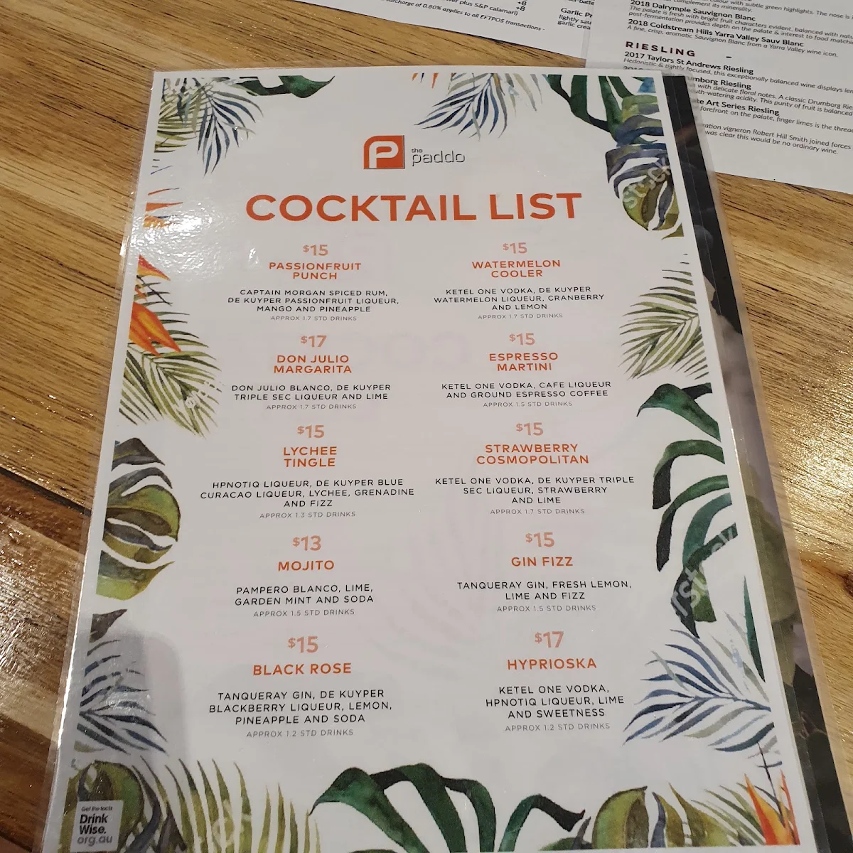 Menu, The Paddo