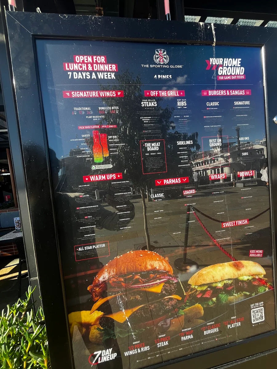 Menu, The Sporting Globe x 4 Pines - King Street Wharf