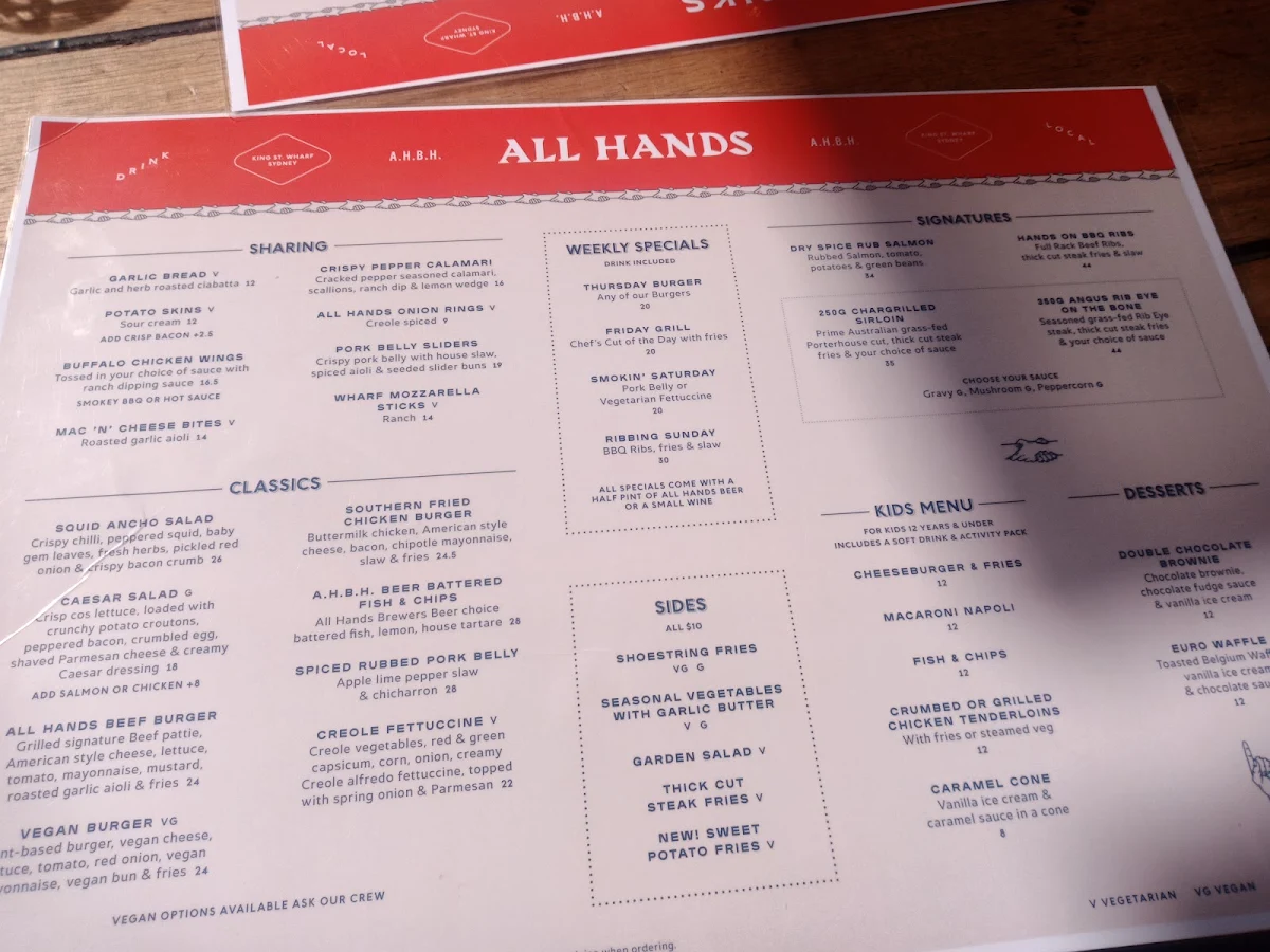 Menu, The Sporting Globe x 4 Pines - King Street Wharf