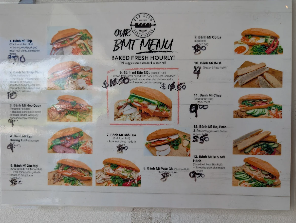 Menu, Tan Dinh Bread Rolls