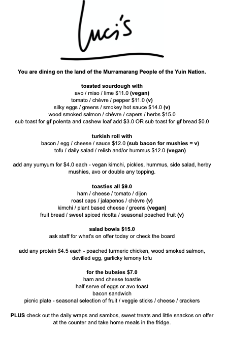 Menu, Luci's