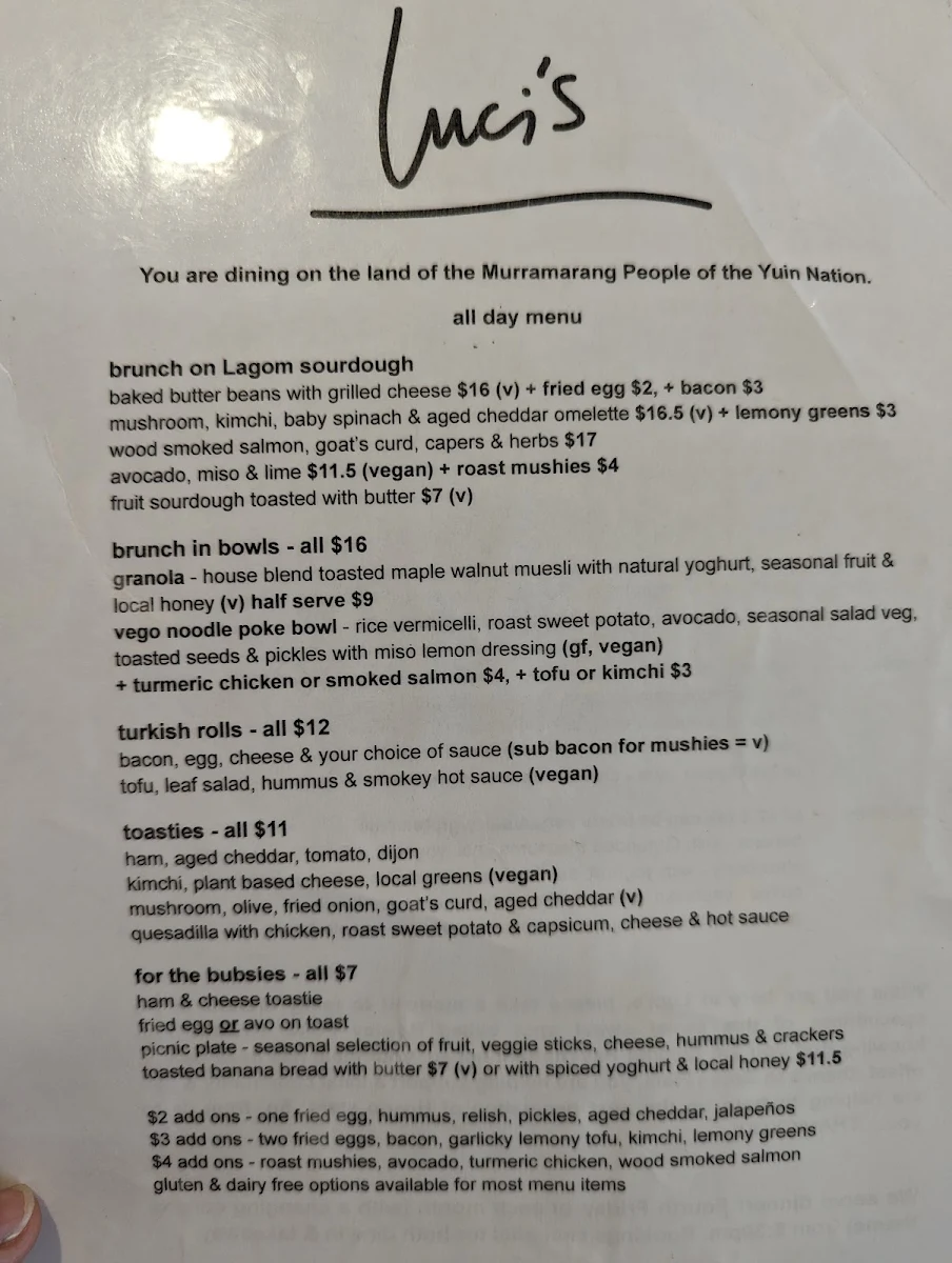Menu, Luci's
