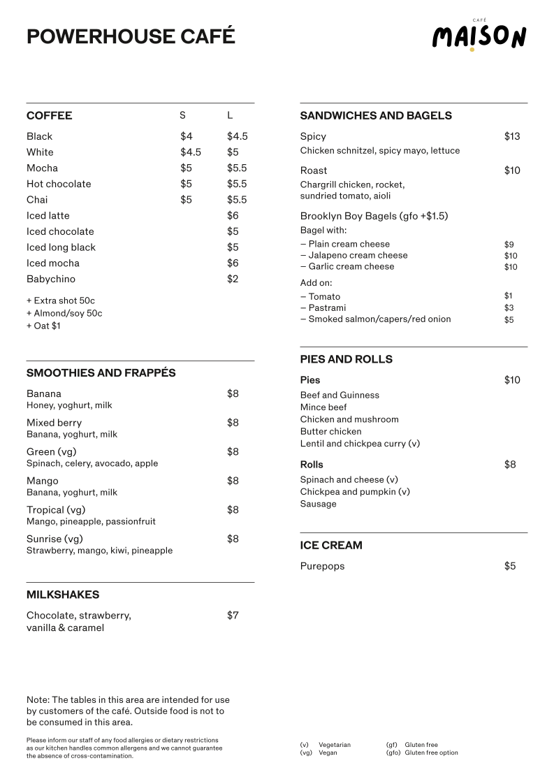 Menu, Cafe Maison