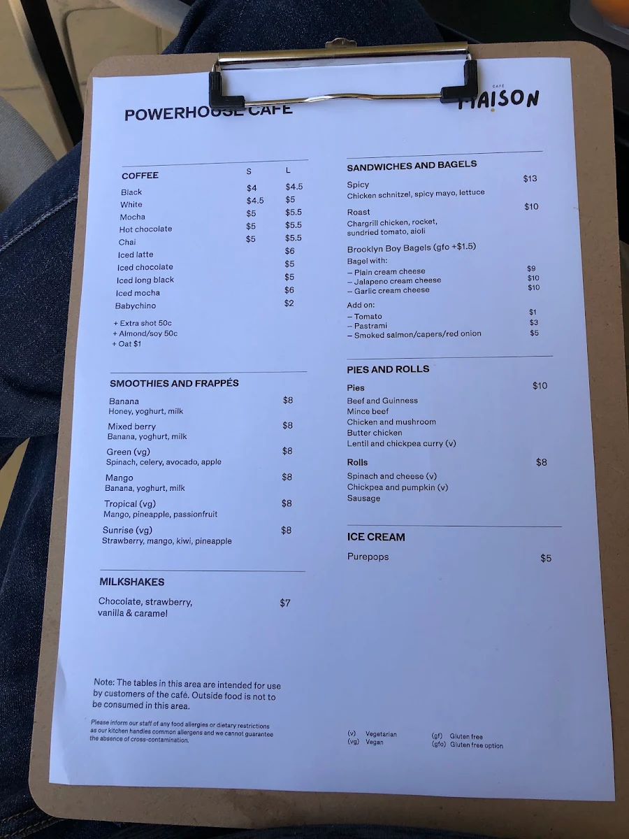 Menu, Cafe Maison