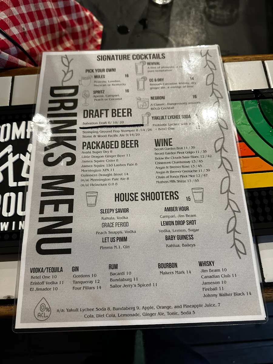 Menu, Salvation Bar