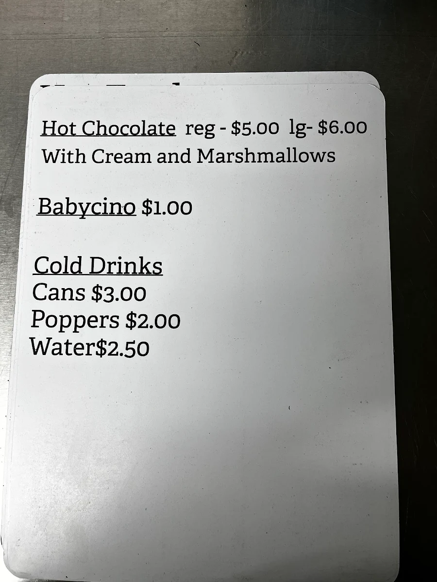 Menu, Sheena’s coffee kiosk