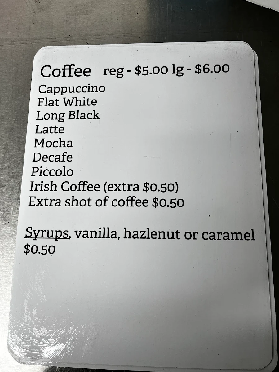 Menu, Sheena’s coffee kiosk