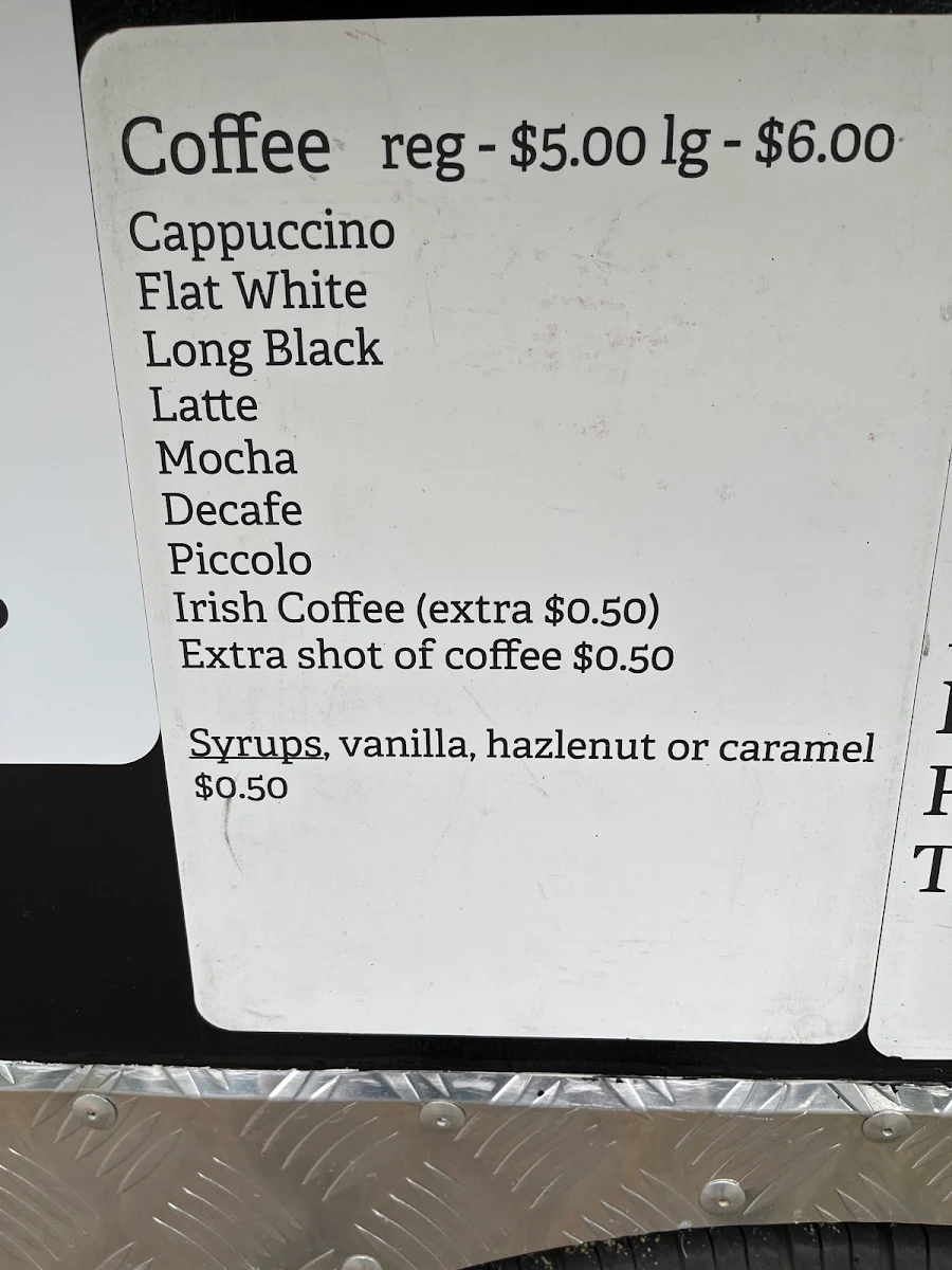 Menu, Sheena’s coffee kiosk
