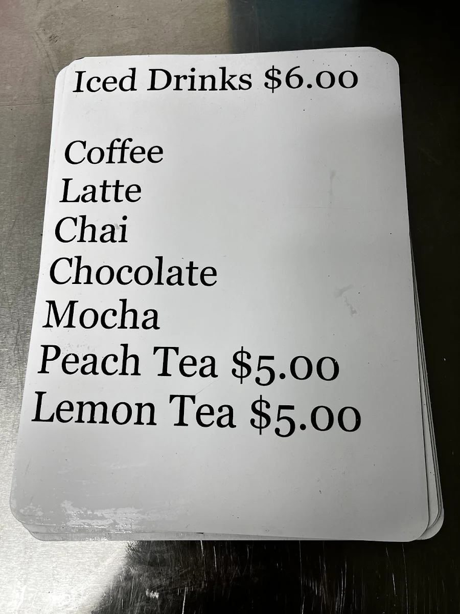 Menu, Sheena’s coffee kiosk