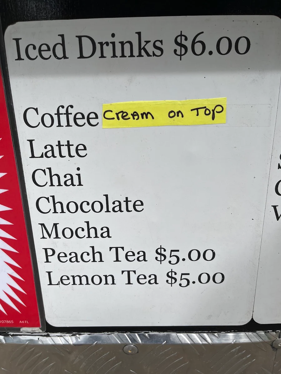 Menu, Sheena’s coffee kiosk