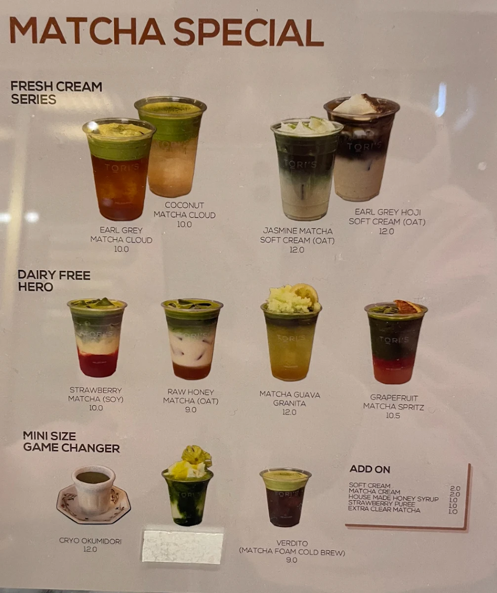 Menu, Tori’s Exhibition
