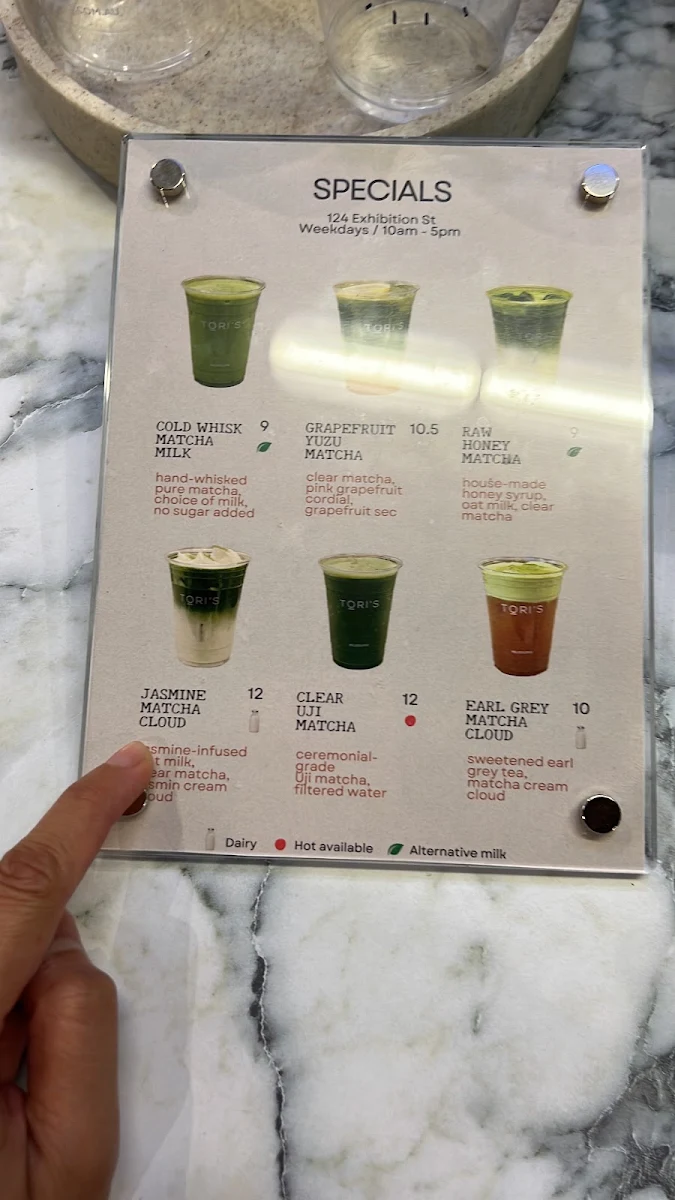 Menu, Tori’s Exhibition