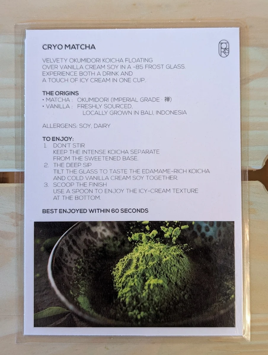 Menu, Tori’s Exhibition
