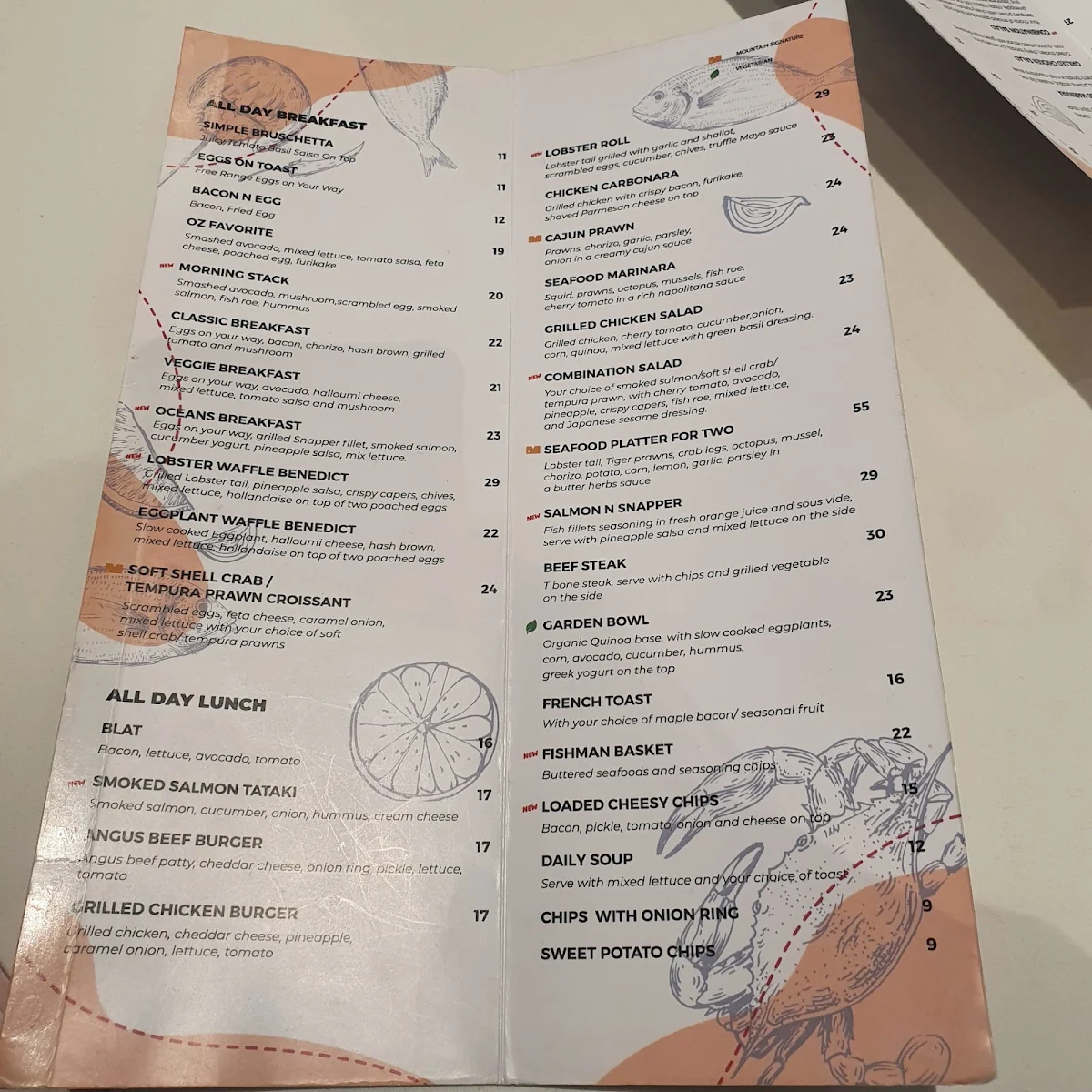 Menu, Mountain Kids Cafe