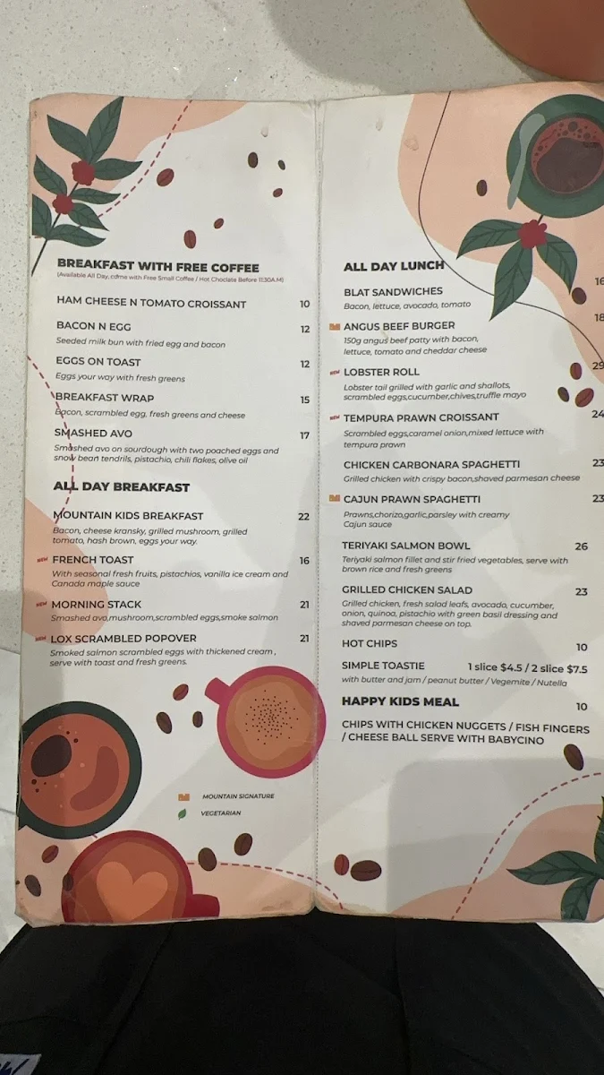 Menu, Mountain Kids Cafe