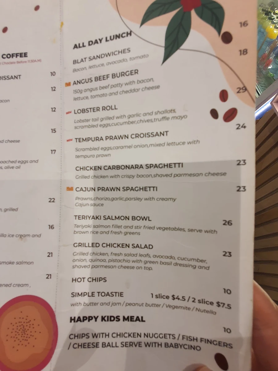 Menu, Mountain Kids Cafe