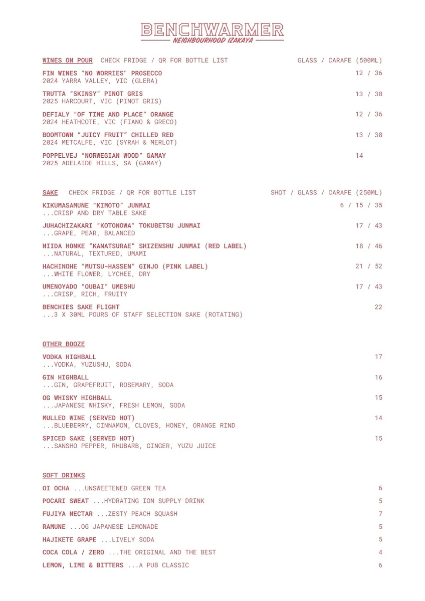 Menu, Benchwarmer