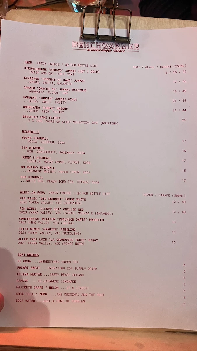 Menu, Benchwarmer