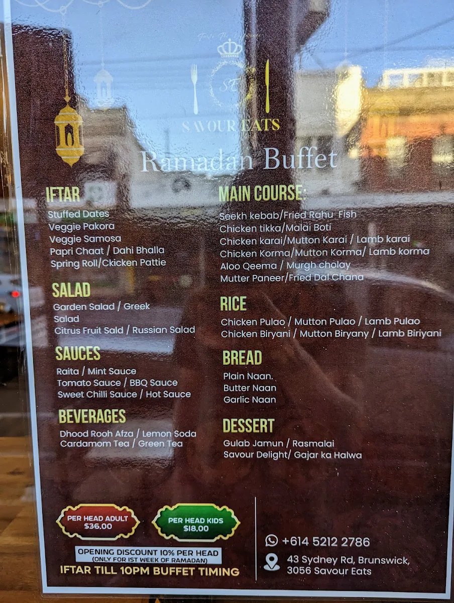 Menu, Savour cafe’ and juice bar