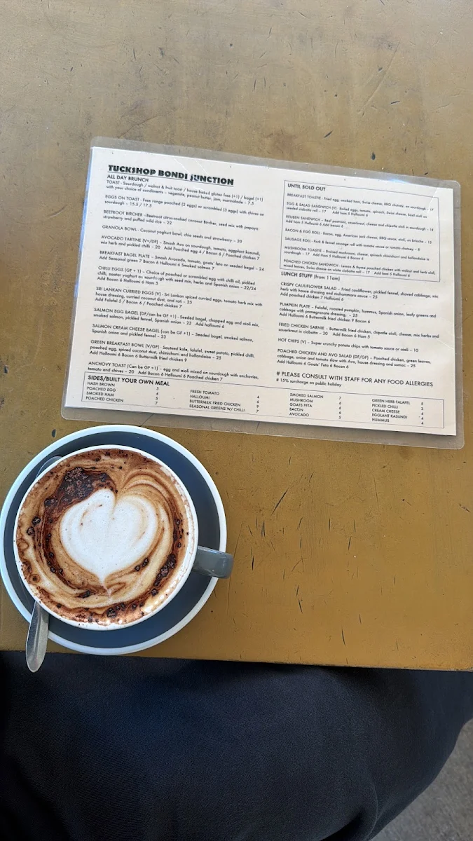 Menu, Tuckshop Bondi Junction