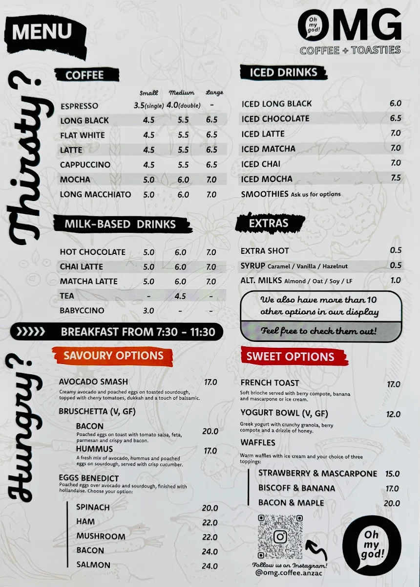 Menu, OMG Coffee & Toastie