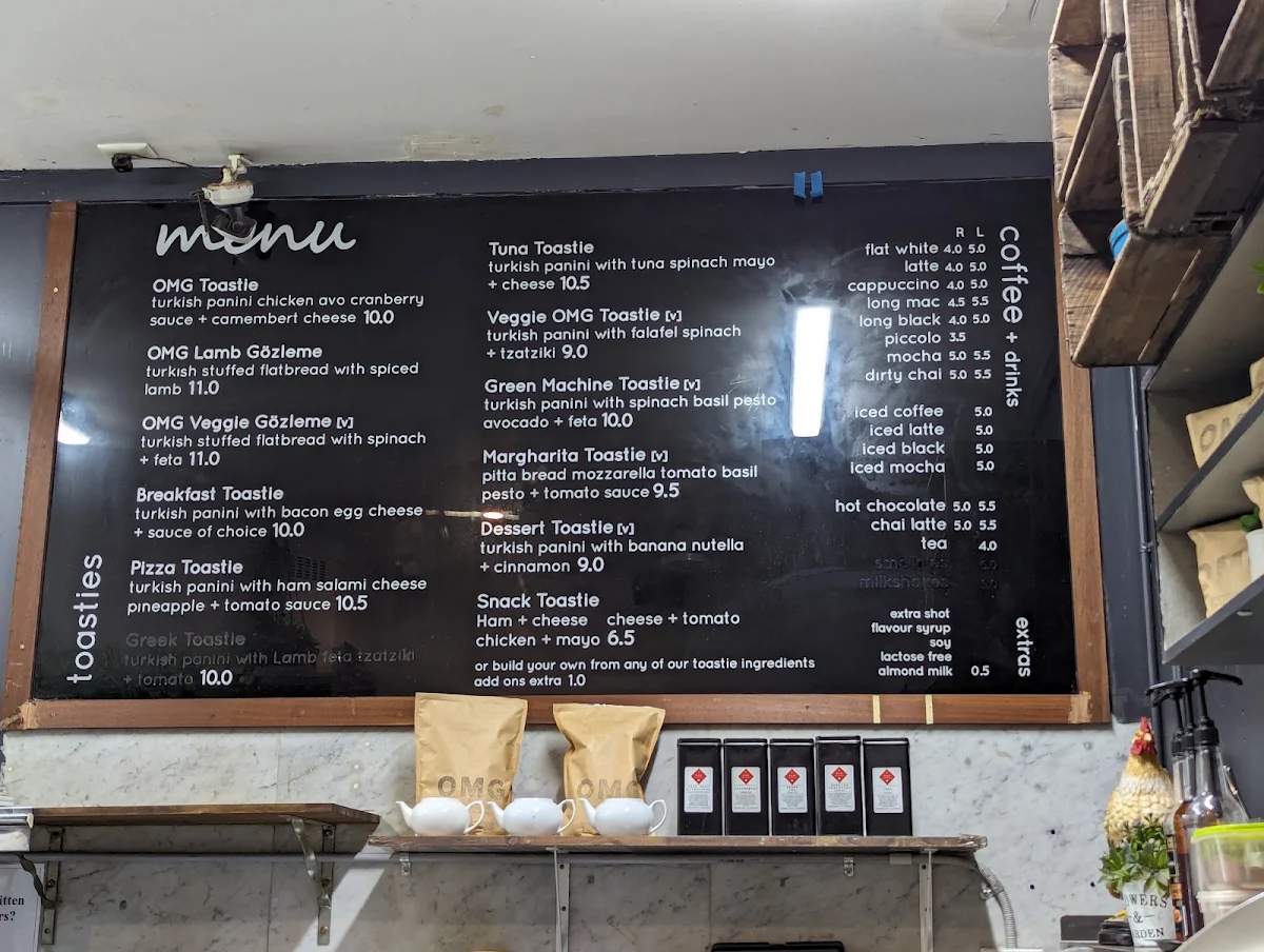 Menu, OMG Coffee & Toastie