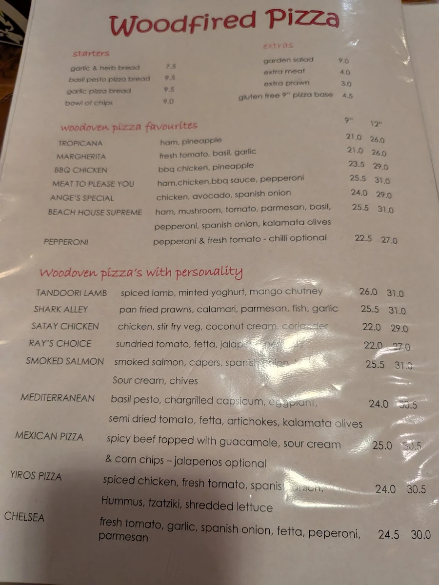 Menu, Beach House Cafe