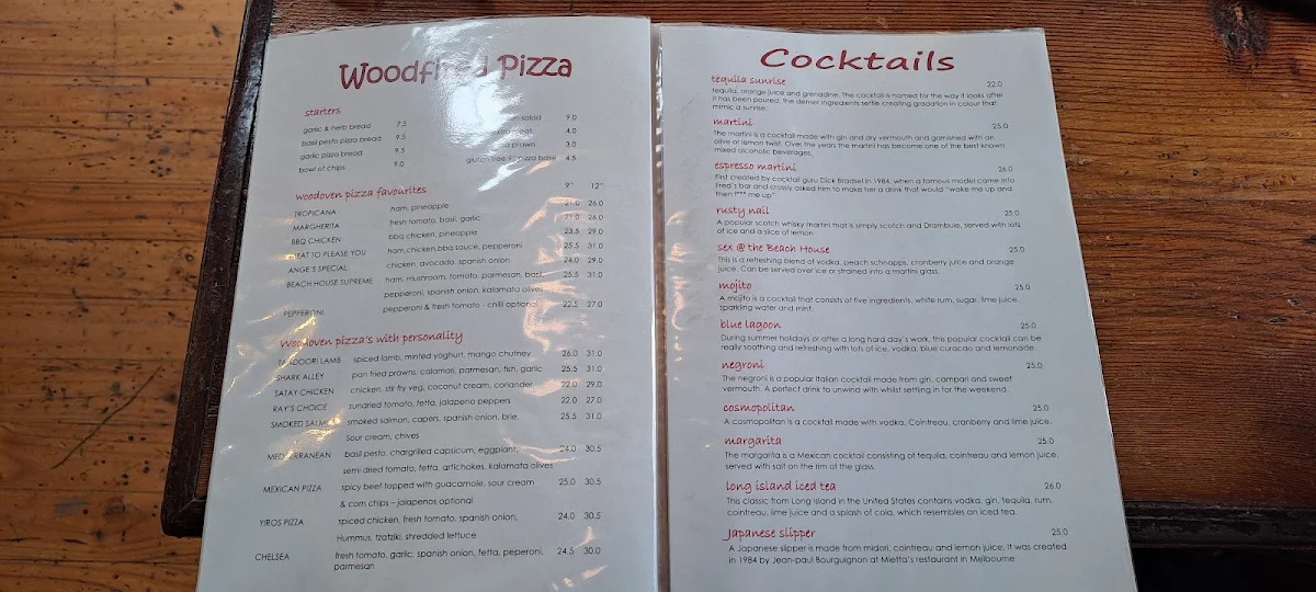 Menu, Beach House Cafe
