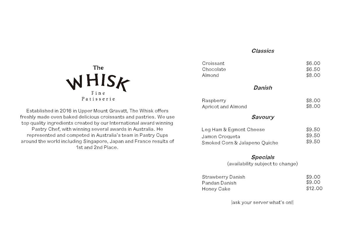 Menu, The Maillard Project