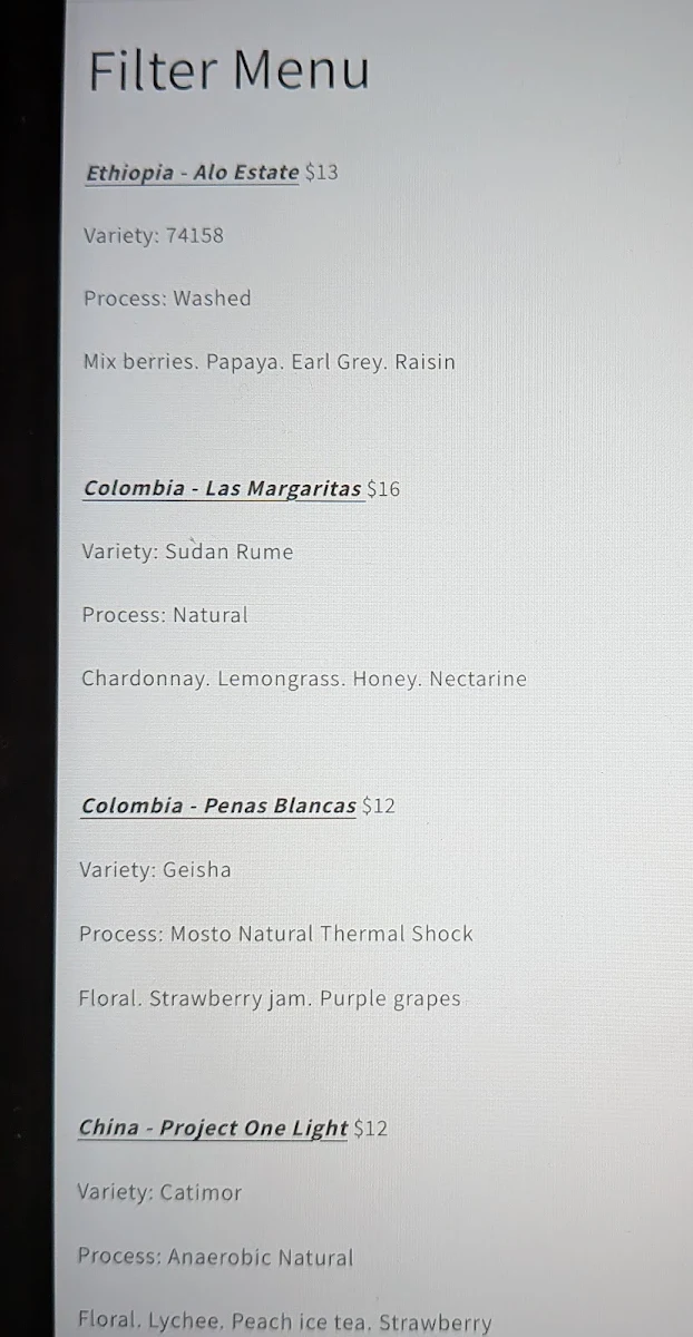 Menu, The Maillard Project