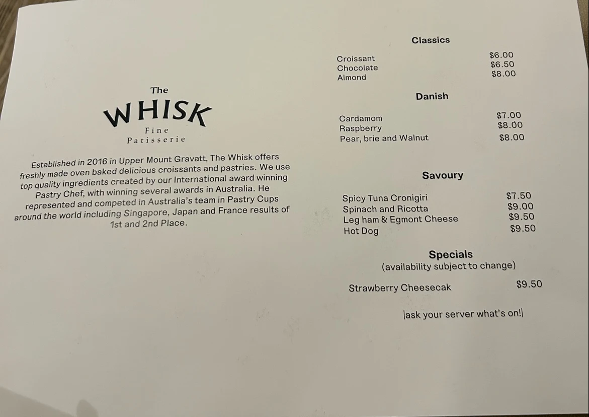 Menu, The Maillard Project