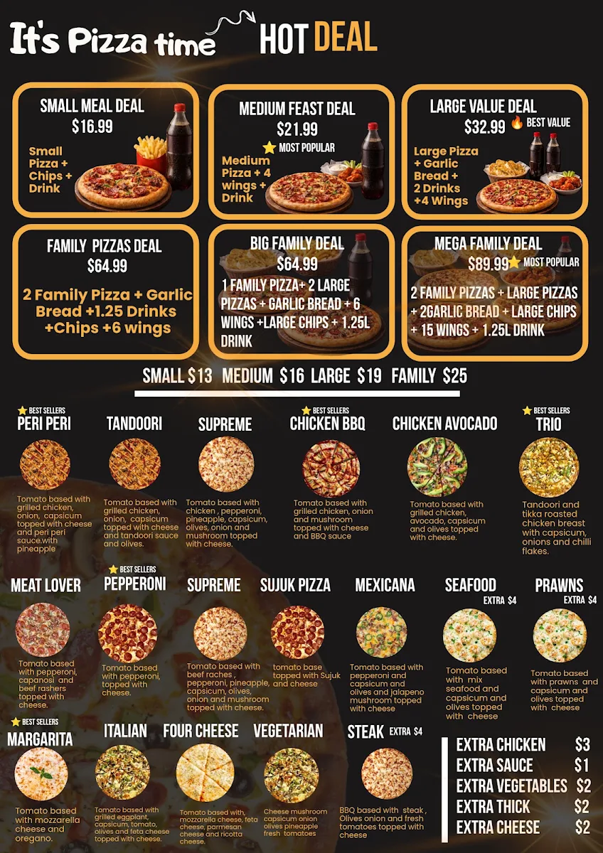 Menu, Pizzaland lakemba