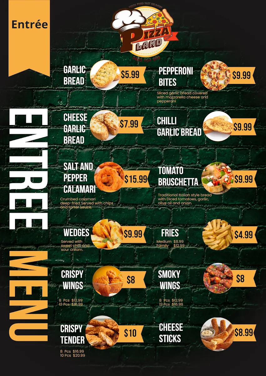Menu, Pizzaland lakemba