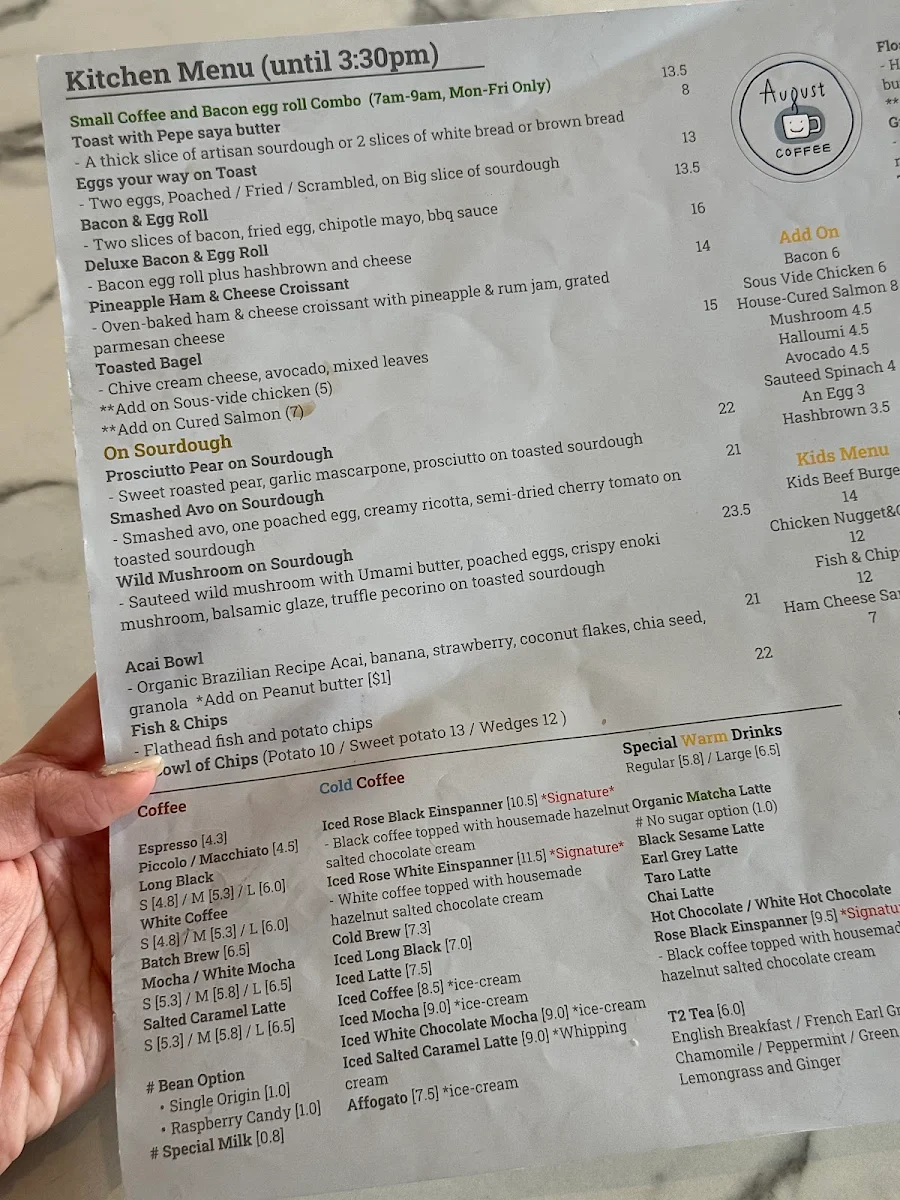 Menu, August Coffee