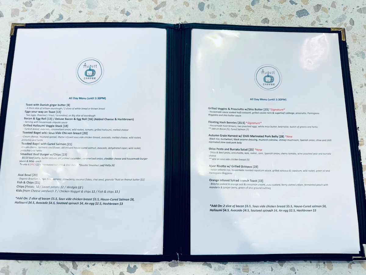 Menu, August Coffee