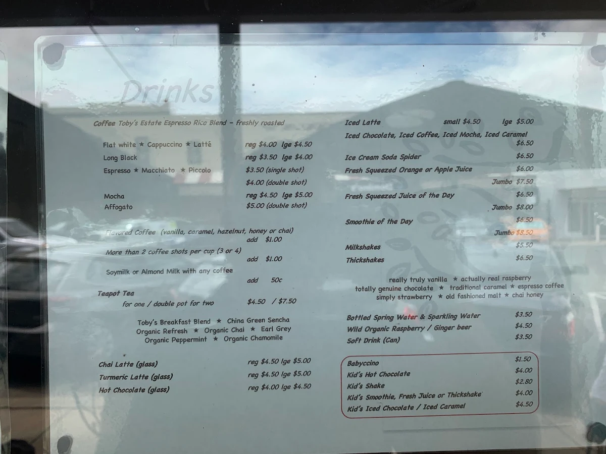 Menu, Outside the Square Cafe